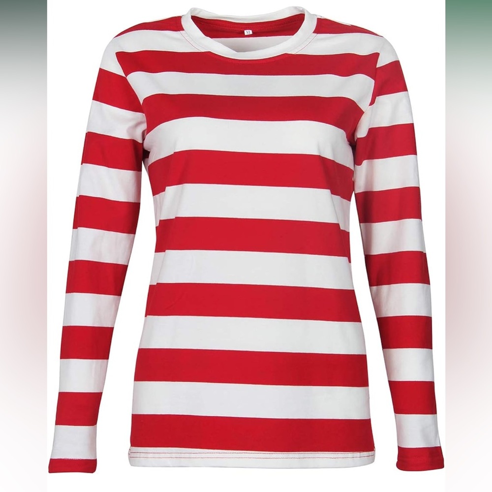 Women’s Where is Waldo Shirts Long Sleeve Striped T-Shirt Size Small
